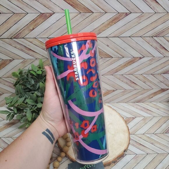 Starbucks Blue Jungle Pink Leopard Tumbler 24oz Venti 2021 💙💕 - Picture 1 of 6